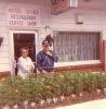 Helen Martin and Sandy Julien in front of hotel (Stonehouse) Truro